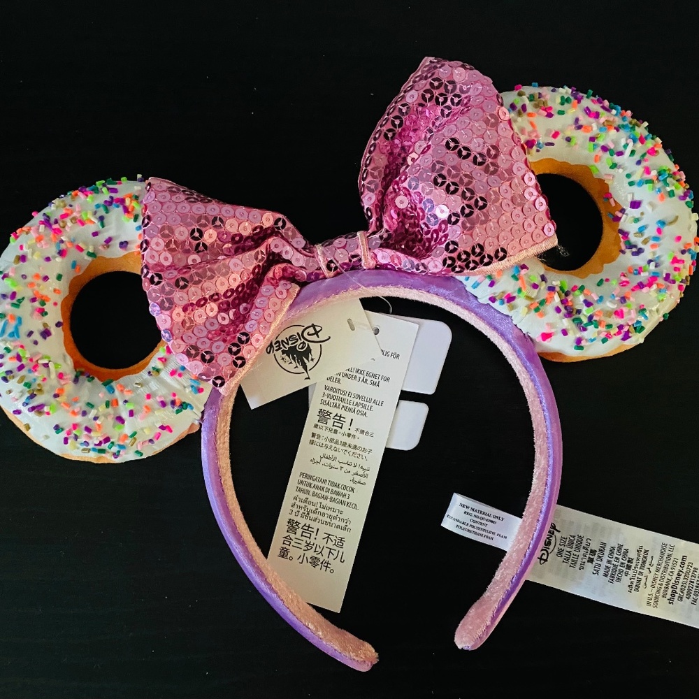 NWT Disney Parks Doughnut Donut Sprinkles Sequin Bow Minnie Ears